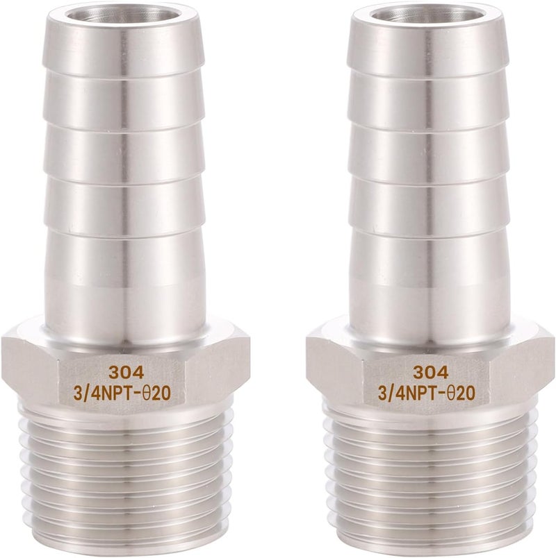 CbeeSo 304 Stainless Steel 3/4" Hose Barb to 3/4" Male NPT Home Brew Fitting Water Fuel Air， lead-free (Pack of 2) - Image 1
